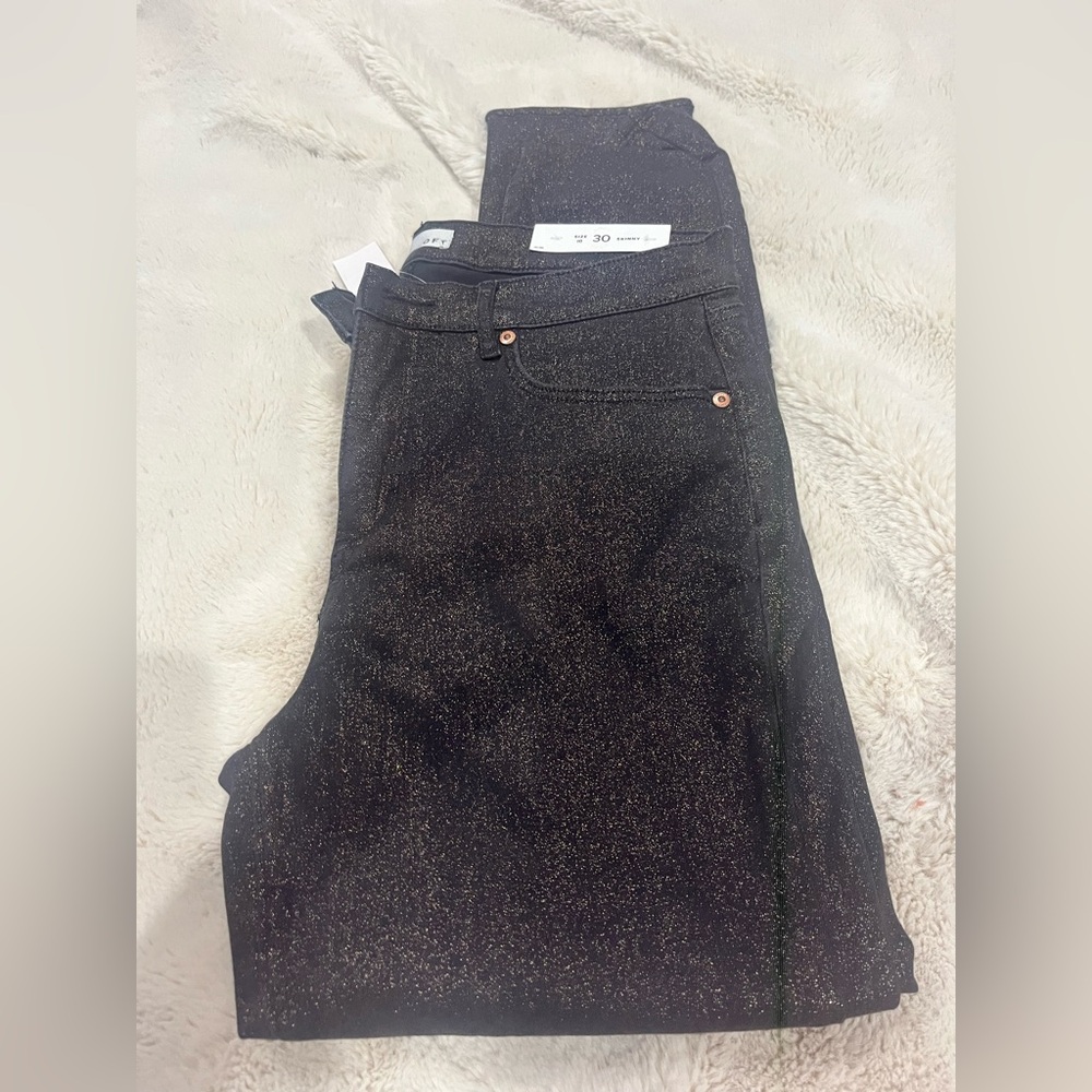 LOFT Sparkle Women's Skinny Jeans (Black jeans w/gold sparkle